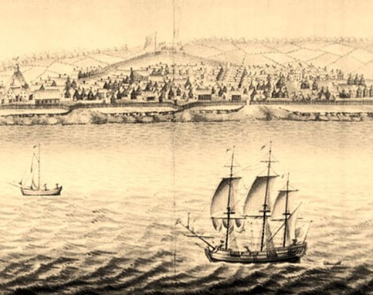 Colonial Albany in the American Revolution. Albany River view 1763.