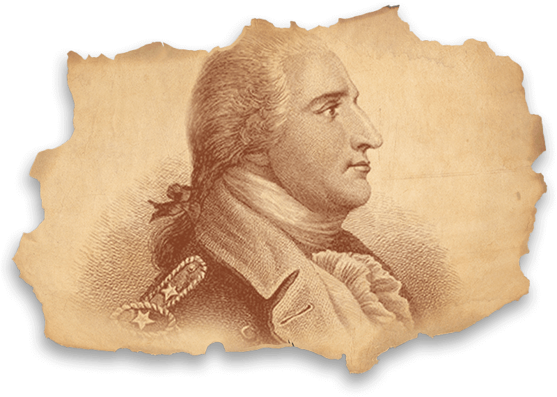 Paper with torn edges and a digital rendering of General Benedict Arnold