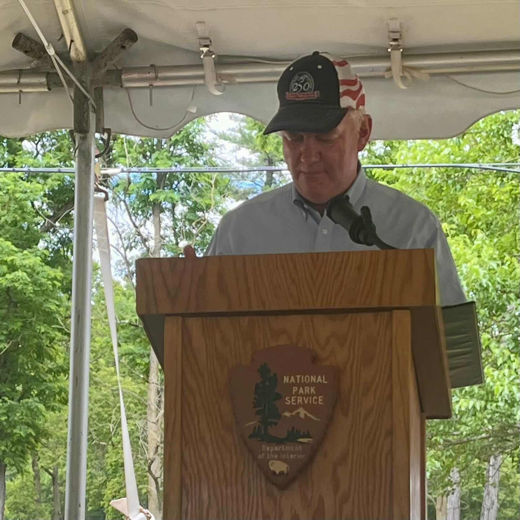 Town Historian Sean Kelleher, serving as Master of Ceremonies, shares toasts from Lafayette’s 1824 Farewell Tour during the commemorative program at the Schuyler House.